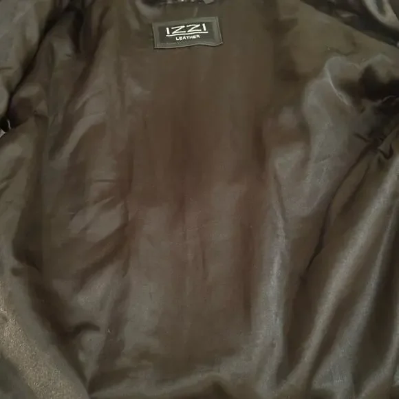 IZZY - Ladies Black 100% Genuine Leather Fur Hooded Zip Jacket Size Medium/Large - Picture 10 of 16